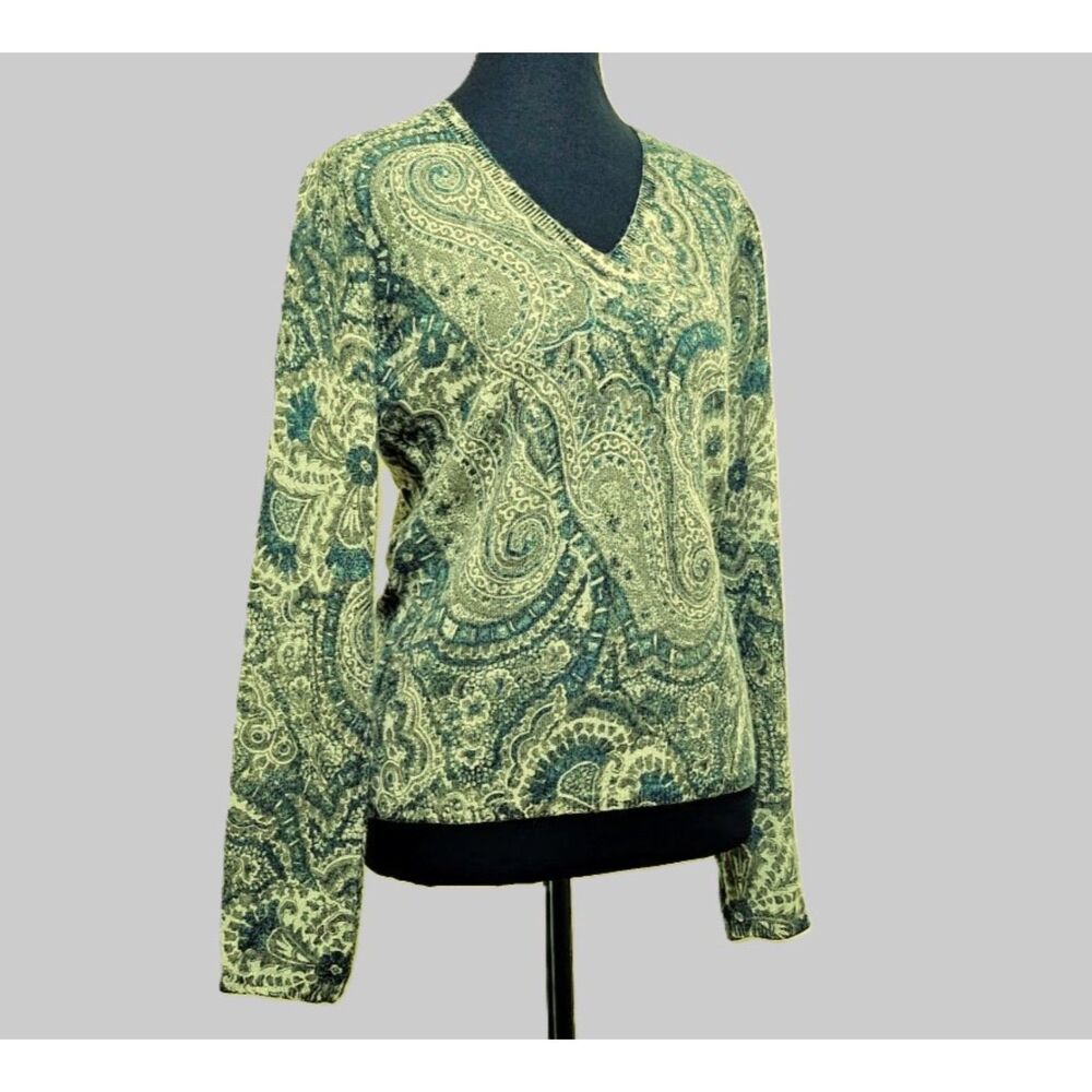Vintage Kenar 100% Cashmere 2-Ply V-Neck Sweater Size M Paisley Boho Y2K